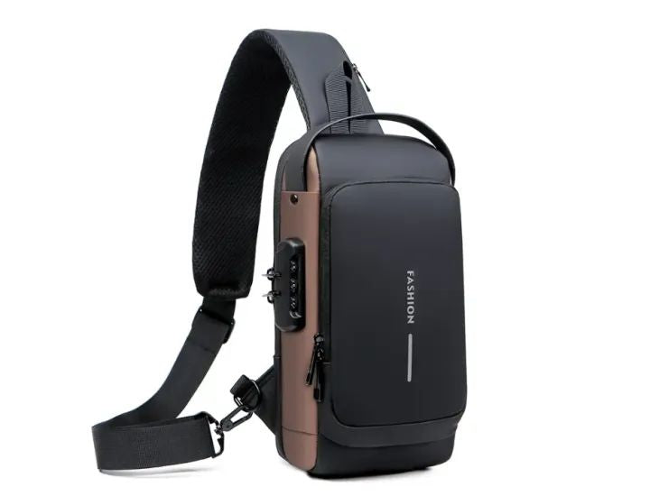 Fashion Men Sling Bag Pack with Lock Waterproof -Theft Chest Bag with USB Charging Port Shoulder Bag Body Backpack