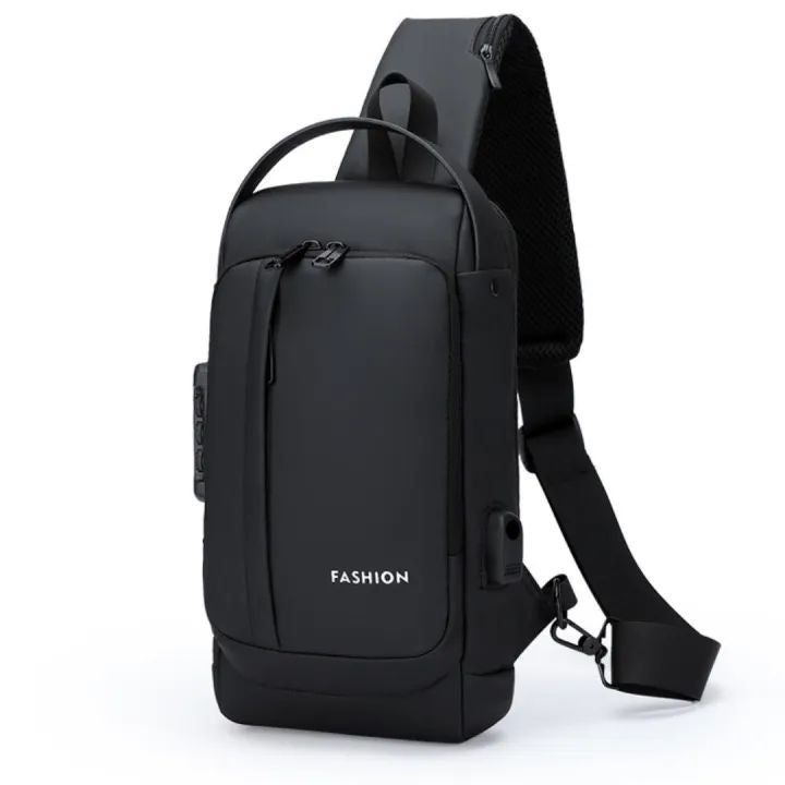 Fashion Men Sling Bag Pack with Lock Waterproof -Theft Chest Bag with USB Charging Port Shoulder Bag Body Backpack