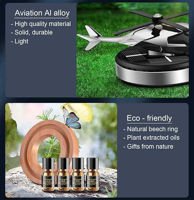Car Air Freshener, Helicopter Solar Energy Rotating Aromatherapy Aviation Al Alloy Diffuser