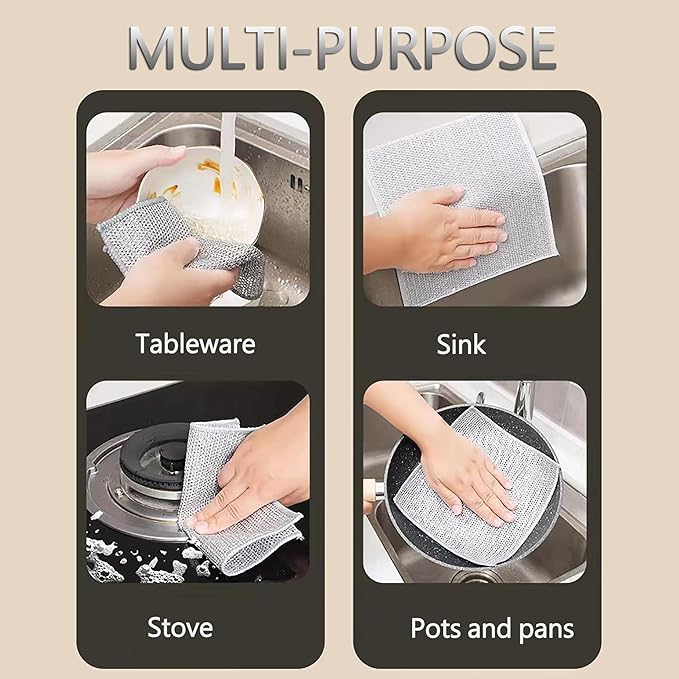 Pack Of 4 Multipurpose Wire Dish Cloths – Durable Metal Wire Scrubbers For Cleaning Dishes, Pots, Pans & Kitchen Utensils, Rust-resistant & Long-lasting Cleaning Pads