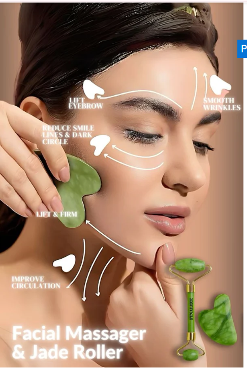 4 Pcs Combo Pack 1. Jade Roller 2. ice face Roller 3.Facial Massage derma Roller 4. Gua Sha tool