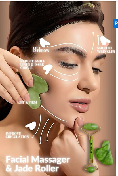 4 Pcs Combo Pack 1. Jade Roller 2. ice face Roller 3.Facial Massage derma Roller 4. Gua Sha tool