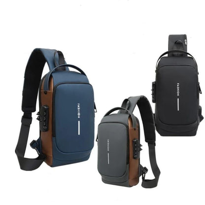 Fashion Men Sling Bag Pack with Lock Waterproof -Theft Chest Bag with USB Charging Port Shoulder Bag Body Backpack