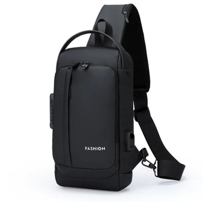Fashion Men Sling Bag Pack with Lock Waterproof -Theft Chest Bag with USB Charging Port Shoulder Bag Body Backpack